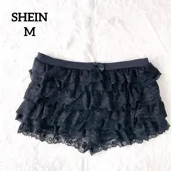 シーイン　ショートパンツ　フリル　レース　フロントリボン　バレエコア　黒　M