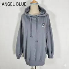 ANGEL BLUE プルオーバーパーカー くすみブルー M キャラ刺繍 古着