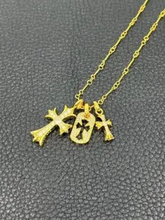 トリプル クロス ネックレス ツイストチェーン ゴールド