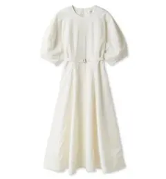 新品★【FRAY I.D.】ベルト付きフレアパフスリーブワンピース　ホワイト