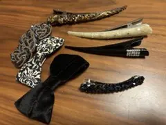 バレッタ　ヘアピン　リボン　ヘアアクセサリー　ビジュー　ベロア素材　キラキラ