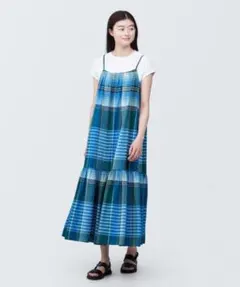 マドラスチェック ロングワンピース