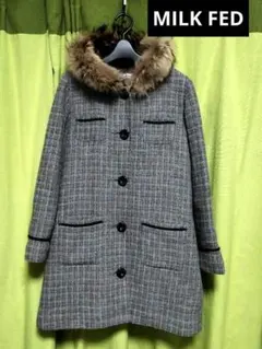 MILK FED リアルファー付きフーデッド中綿ハーフコート