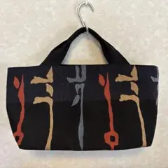 帯リメイクバッグ 抽象模様 黒