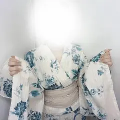 Macle 浴衣・帯セット 兵児帯 清楚 水色 白 ベージュ 浴衣 花柄 夏
