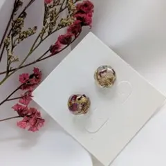 ドライフラワー ピアス｜くすみピンク レジン ハンドメイド