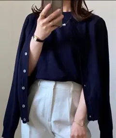 【アンサンブル】カーディガン.半袖ニット　ネイビー