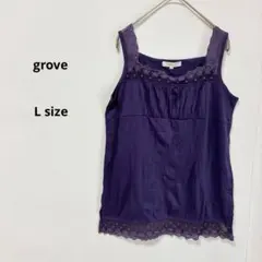 grove グローブ　レースタンクトップ　L パープル　スクエアネック　花柄刺繍のサムネイル