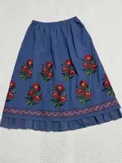 刺繍入りフレアスカート 青のサムネイル