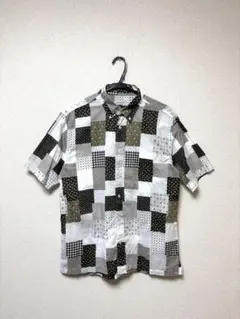 シンプルライフ パッチワーク シャツ L オリーブ ペイズリー チェック 半袖のサムネイル