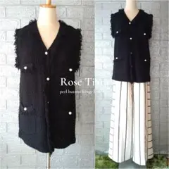 ✨Rose Tiara✨ローズティアラ✨パールボタンフリンジニットジレ　38