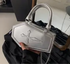 Y2K 十字架　シルバー棺型　2wayショルダーバッグ チェーン　ハンドバッグ