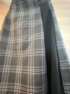 ロペピクニック　 チェック柄 ロングスカート ベルト付き グレー