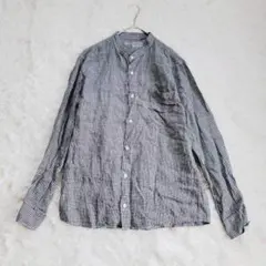 ムジルシ 長袖シャツ チェック バンドカラー ナチュラル (XL) ゆったり