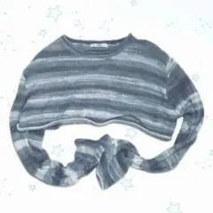 WEGO グレーとホワイトのストライプ ニット クロップド丈 長袖 シースルーのサムネイル
