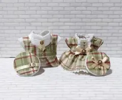 ハンドメイド　ミニチュアドール服　男の子　女の子　オリーブ✕ベージュチェック