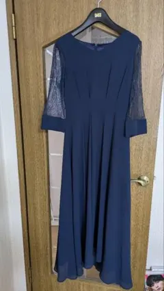 INTER PLANET ネイビーレース袖パーティードレス