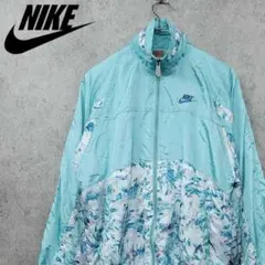 古着 90s ナイキ NIKE 刺繍 花柄 ナイロンジャケット ライトブルー L