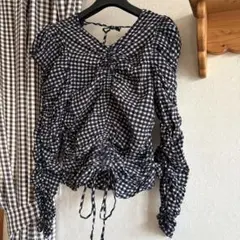 ZARA ギンガムチェック シャーリング 長袖 ブラウスのサムネイル