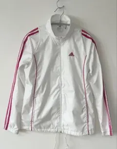 アディダス　スリーライン　ウィンドブレーカー　ナイロンジャンバー　白×ピンク　M