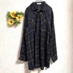 美品✨【JUDY】 長袖シャツ　チュニック チェック柄　40 緑紺 綺麗 通勤のサムネイル