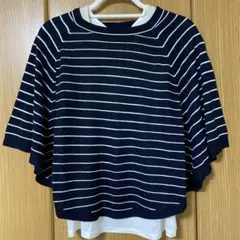 自由区 ポンチョ風プルオーバー（タンクトップ付）紺×白ボーダーサイズ38（M）のサムネイル