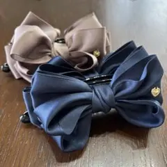 リボンヘアクリップ リボンバナナクリップ ネイビー ブラウン アネモネ