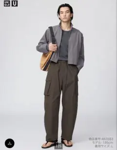 ユニクロU ワイドフィットカーゴパンツ ダークブラウン メンズMのサムネイル