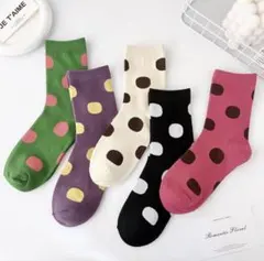 新品5足セットレディース靴下 水玉 カラフル ソックス かわいい ドット韓国北欧