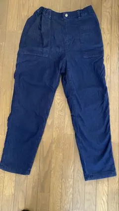 UNIQLO 160 デニム 裏起毛 ストレッチウォームイージーベイカーパンツ