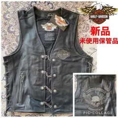 新品未使用Harley-Davidsonレザーベスト スカルベスト 現品限り激安