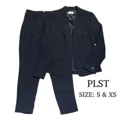 美品♪PLST プラステ ノーカラー セットアップ パンツスーツ ネイビー