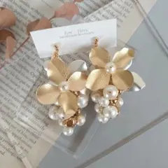 ピアス イヤリング ハンドメイド お花 コットンパール 大ぶり NO.294