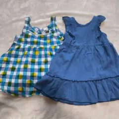 青とチェック柄のワンピース 2枚95サイズ