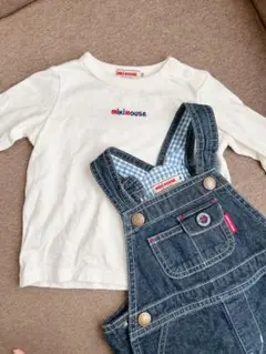 mikiHOUSE デニムオーバーオールと長袖シャツ セット 70