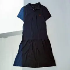 大きいサイズ✨️《ラルフローレン》ポロワンピース胸刺繍フレアLサイズ半袖ギャザーe