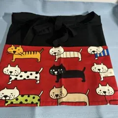 ハンドメイド　カフェエプロン　ネコ　一点物