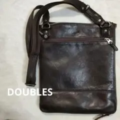 DOUBLES メンズダークブラウン レザーショルダーバッグ