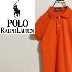 【ロゴ刺繍】ラルフローレン　ワンポイント半袖ポロシャツ　オレンジ　レディースS