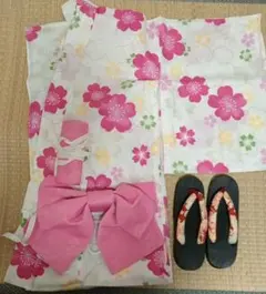桜柄浴衣 帯 下駄 3点セット ピンク