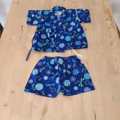 甚平 青系 水玉模様 トンボデザイン