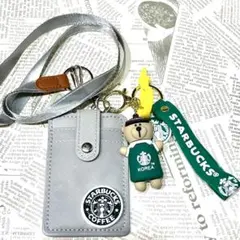 新品 スタバ3枚 IDカードホルダー ストラップ付 ベアリスタ フィギュア付き