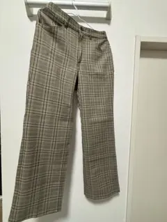 チェック柄 ベージュ系 ワイドレッグスラックス