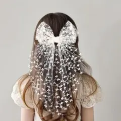 【新品】ホワイトリボンヘアアクセサリー　 髪飾り キッズ 発表会