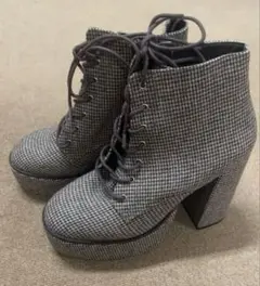 エスペランサ　厚底　レースアップ　ショートブーツ　S　千鳥柄　茶色　極美品