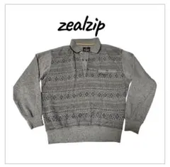 zealzipグレー模様入り長袖ポロシャツ【新品未使用】