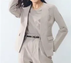 ニッセン ノーカラージャケット(綿麻混うすカルストレッチ素材)のサムネイル
