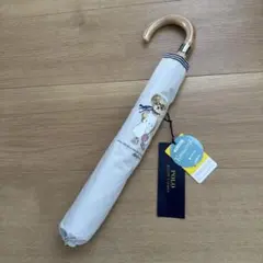 ポロ ラルフローレン ストライプフリル スカイブルー 折りたたみ傘