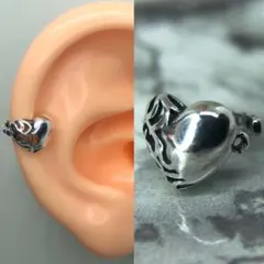 イヤーカフ 右開き フープ ハート シルバー メタル パンク ピアス イヤリング