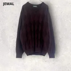 JEMAL アーガイル柄　Vネックセーター　薄手ニット　M ウール混　日本製